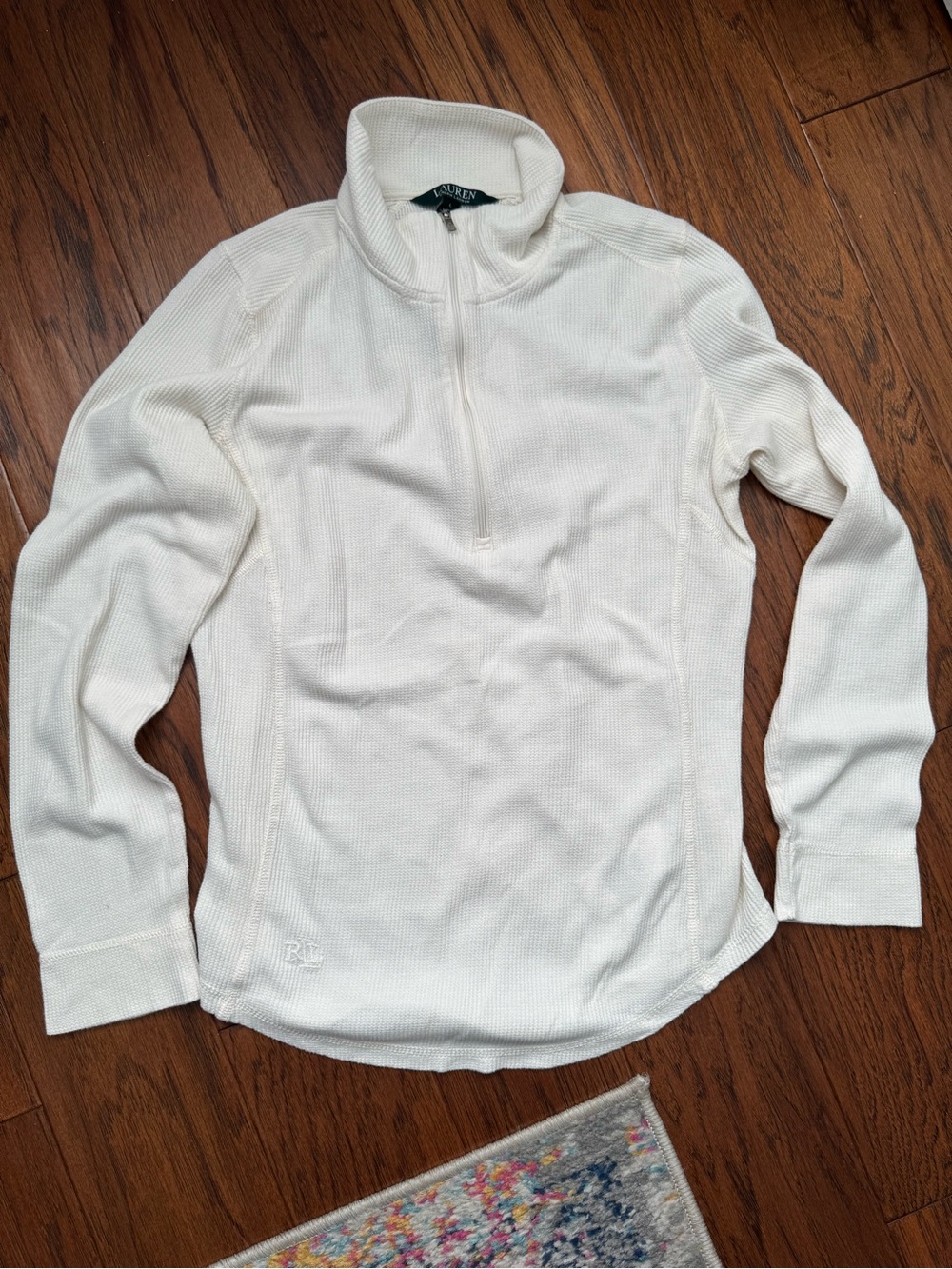 Lauren Ralph Lauren Cream Half-Zip Thermal Sweater size Large